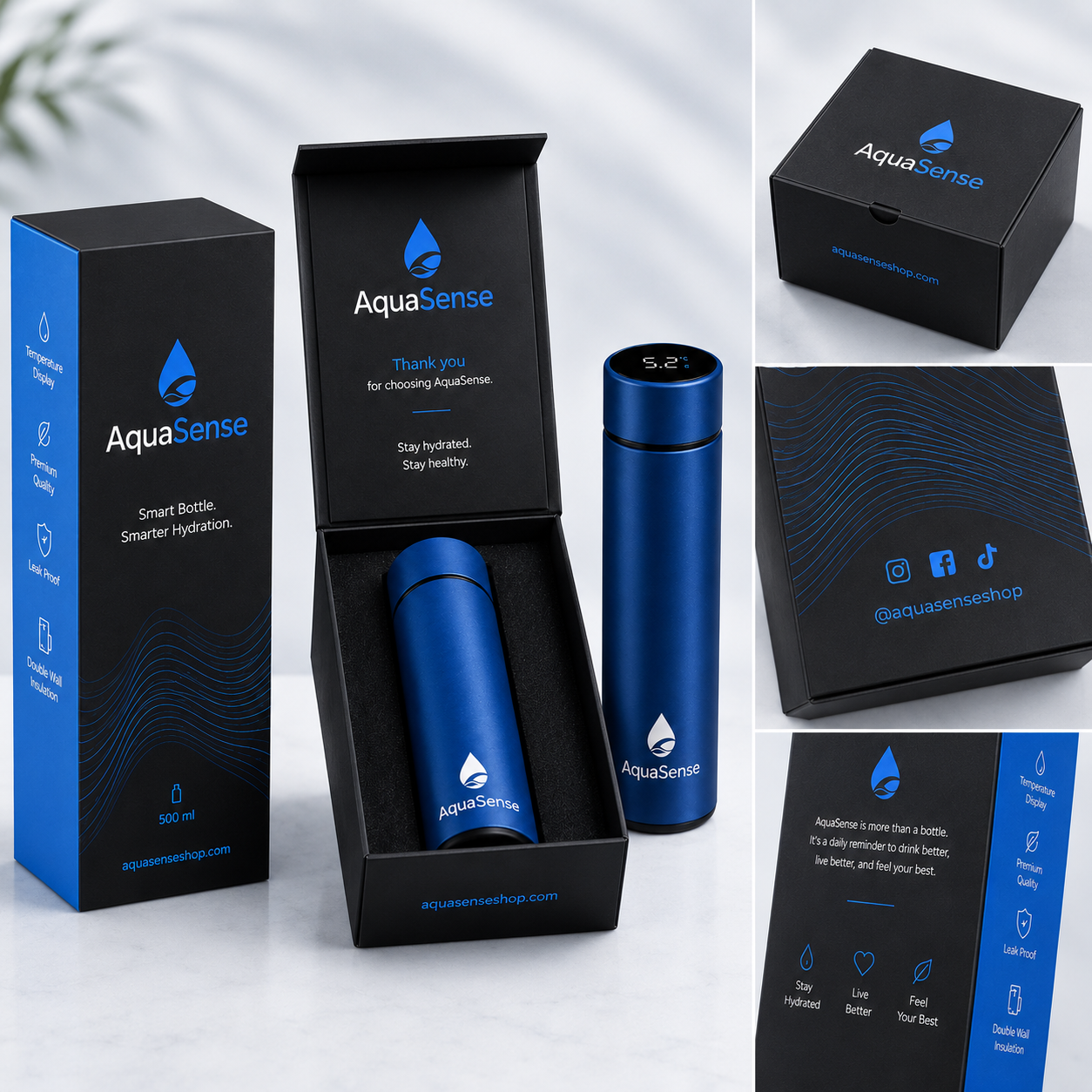 AquaSense Ocean Blue — Smart Water Bottle
