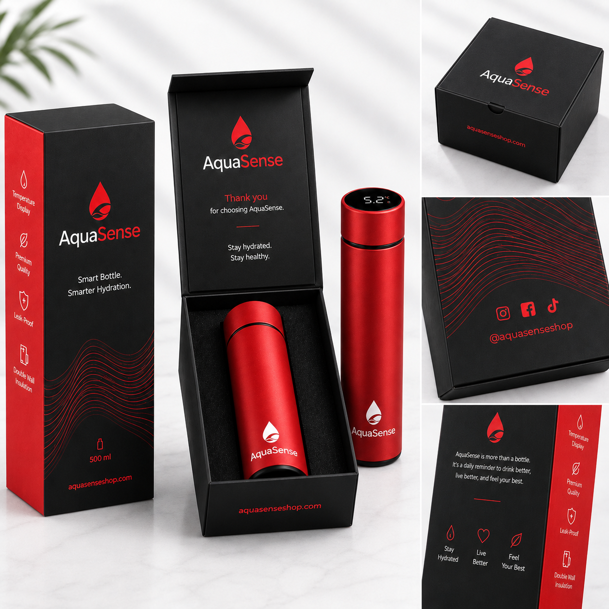 AquaSense Lava Red — Smart Water Bottle