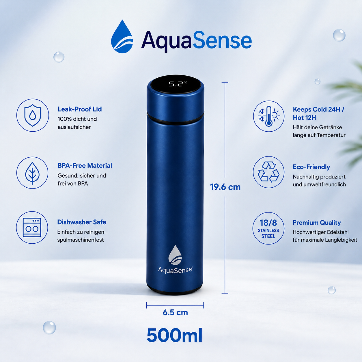 AquaSense Ocean Blue — Smart Water Bottle
